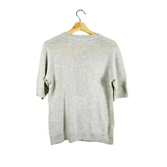 FRAME Women's L Off White Multi Short Sleeve Crew Neck Knit Sweater Ribbed - Picture 2 of 8